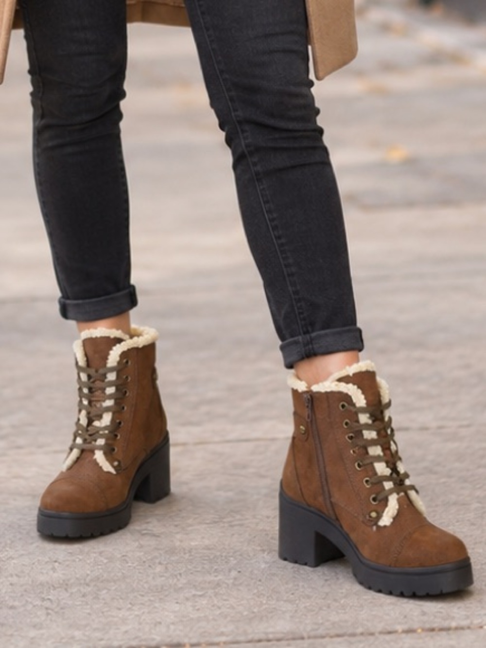 JEFFREY CAMPBELL Scaveng Sh Leather Boot Faux Shearling Lining Brown 8.5